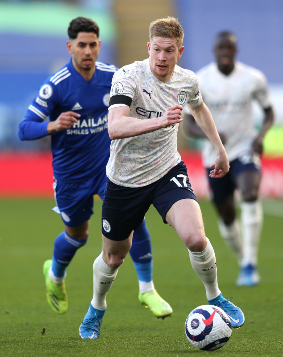 ON THE MARCH : De Bruyne cruises forward - minutes after his free-kick crashed against the crossbar.