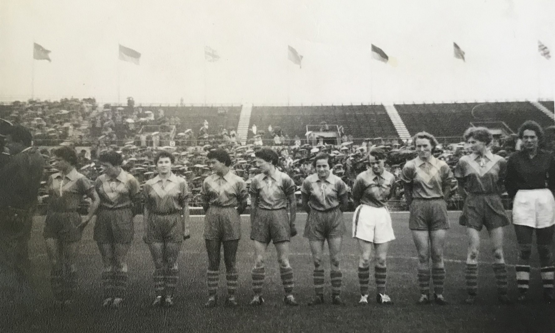 GERMANY : Mary Bee (second from right) lines up with the Corinthians in Germany