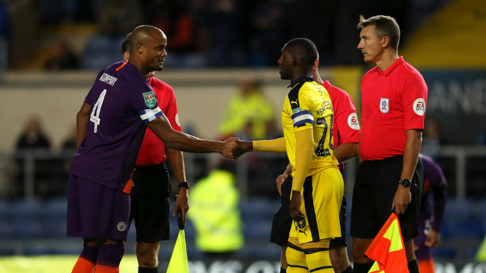 CAPTAINS : The skippers shake hands before kick-off