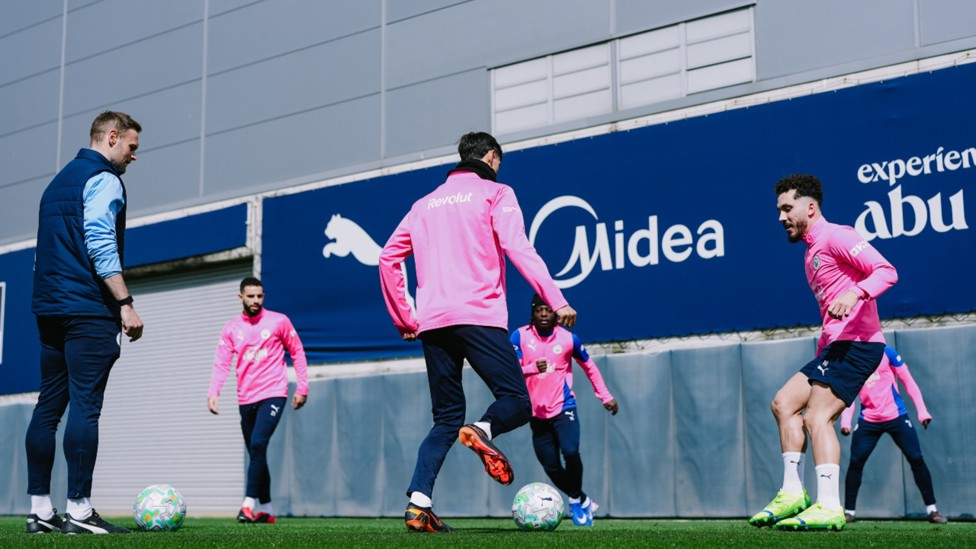 ALL TOGETHER NOW: The City squad go through their Saturday paces.