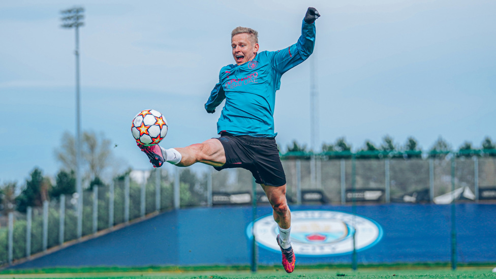 STRETCH : Oleksandr Zinchenko acrobatically brings the ball under his spell