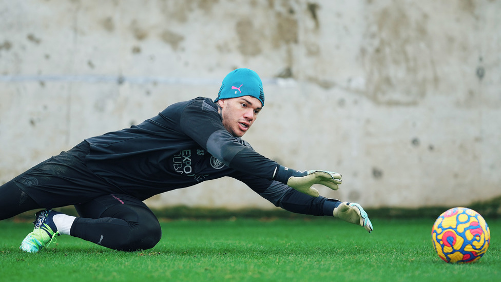 AT FULL STRETCH: Ederson gets down to business