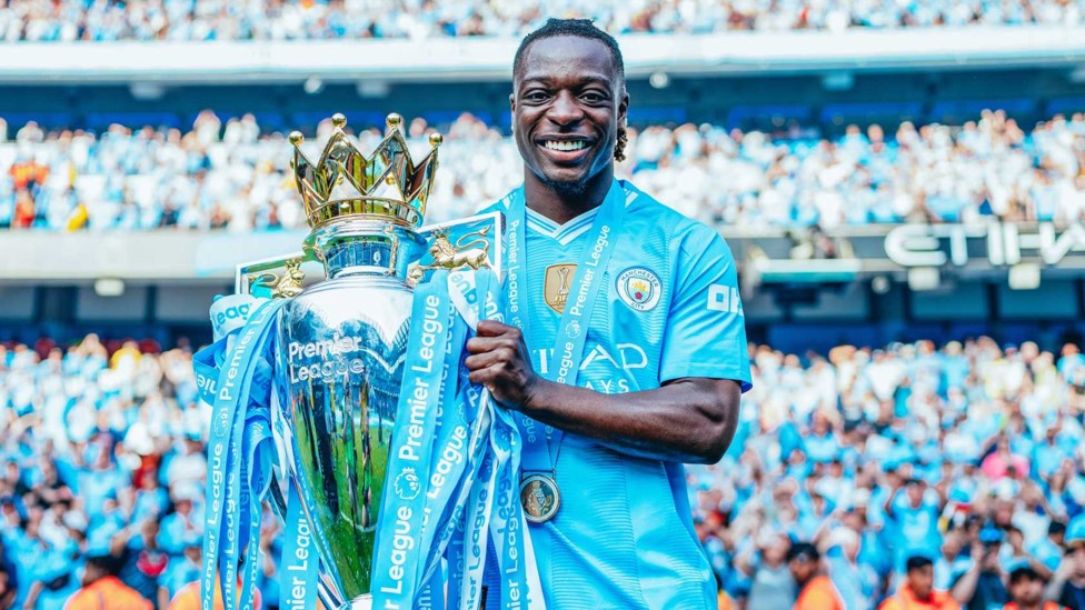 PL TITLE : Doku lifted his first Premier League title with City in 2023/24. 