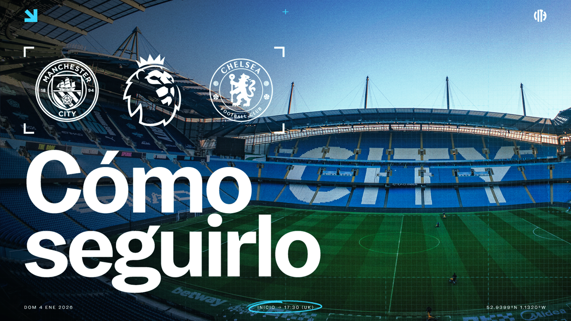 Visual promoting the Premier League match between Manchester City and Chelsea at the Etihad Stadium, including logos and match details.