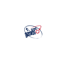 A stylized logo representing Manchester City's mascot, Moonchester, with a red and blue atomic orbit design.