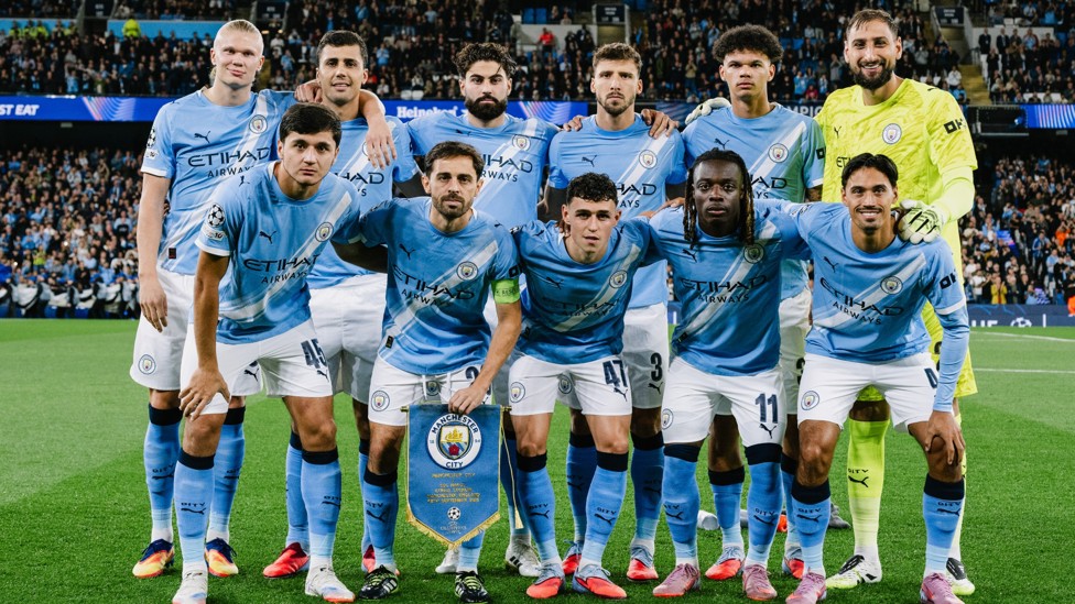LINING UP : Josko poses with team-mates ahead of our opening UEFA Champions League clash of the 2025/26 season at home to Napoli.
