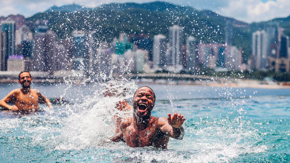 STERLING WORK : Raheem, as ever, is the centre of the fun!