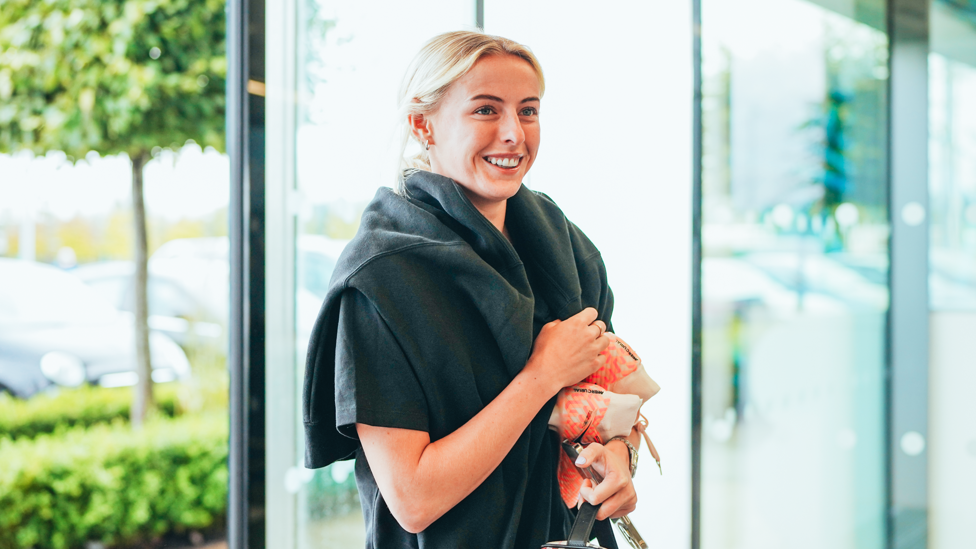 PROUD! : Chloe Kelly enters the CFA doors after winning silver at the World Cup. 