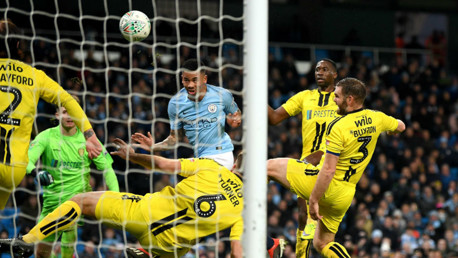 HEAD BOY: Gabriel Jesus heads home his first goal to double our lead