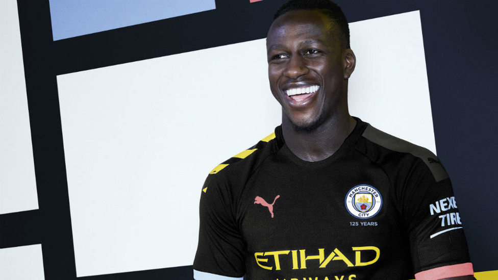 ALL SMILES : French full-back Benjamin Mendy is in positive mood as he sports City's new 2019/20 away shirt