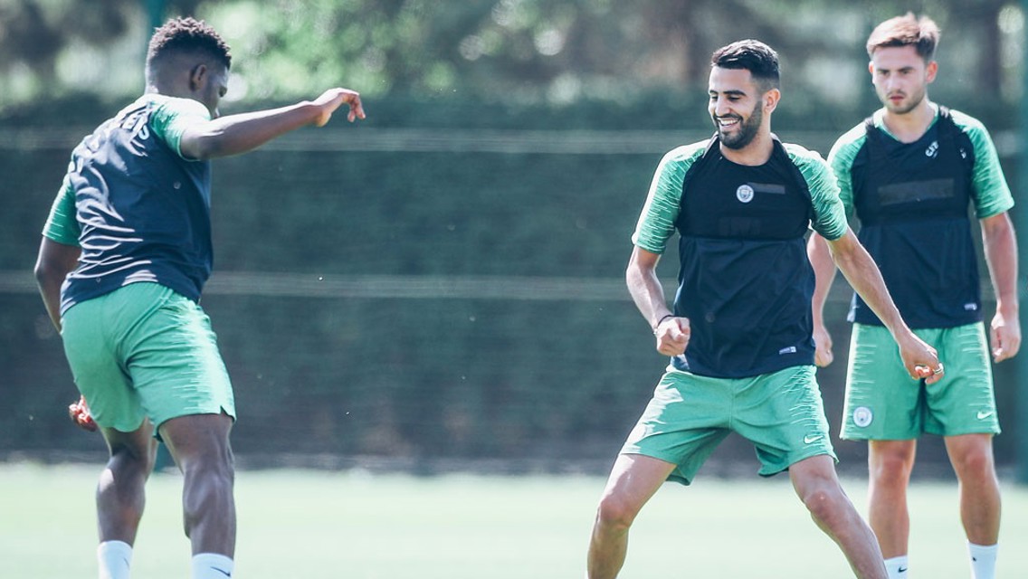 WATCHING BRIEF: Patrick Roberts keeps a close eye on Mahrez