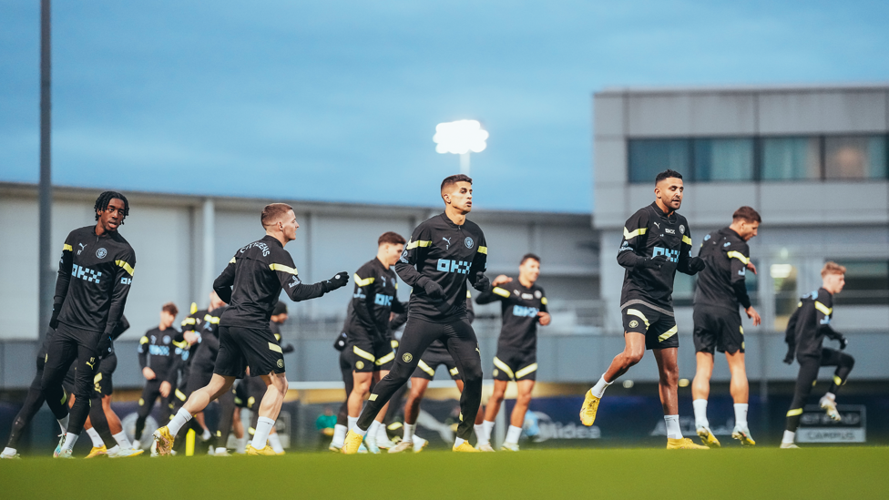 SQUAD GOALS : The lads warm up 