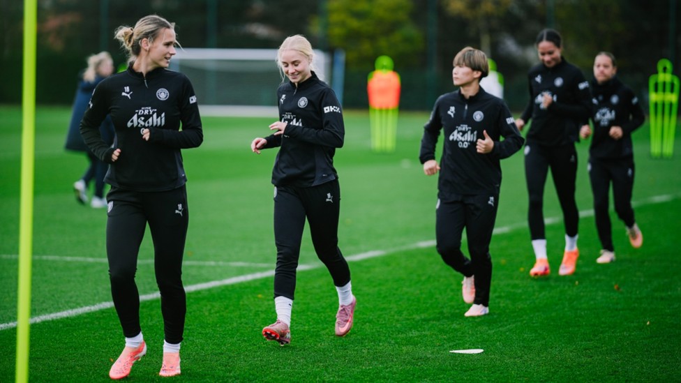 ACTION STATIONS: Kerstin Casparij, Laura Blindkilde Brown and Aoba Fujino go through one of Tuesday's fitness drills.