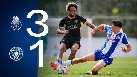 FC Porto won 3-1 against Manchester City in a football match. The image shows players from both teams competing for the ball on the field.