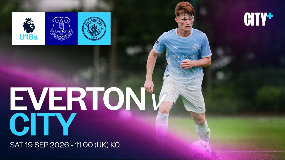 Promotional graphic for the Everton vs City U18 Premier League match on Saturday, September 19, 2026, 11:00 (UK) KO.
