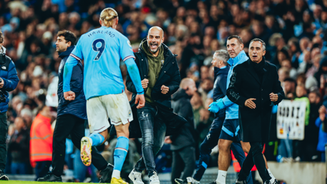 PASSION: The boss celebrates with Haaland.