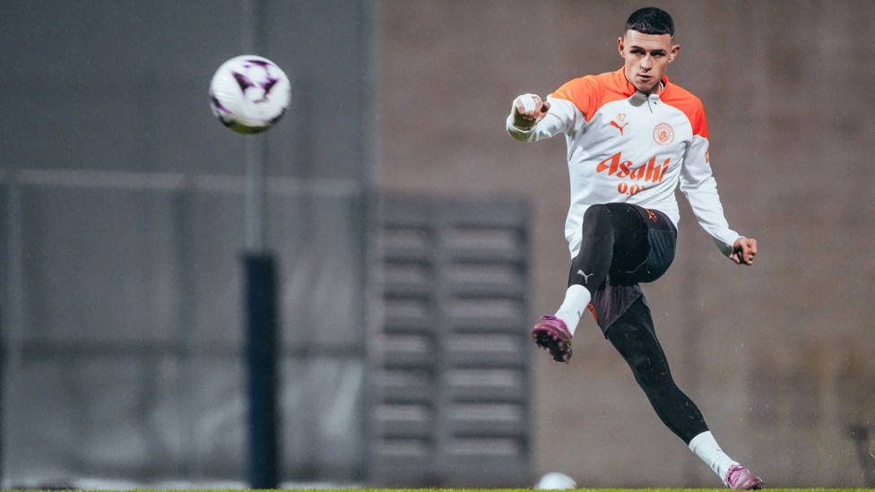 STAR BOY : Phil Foden getting some shooting practise in. 