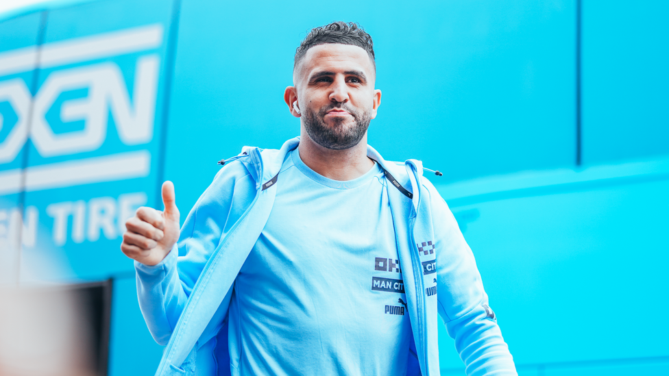 THUMBS UP : Riyad greets some fans as he makes his way to the dressing room.