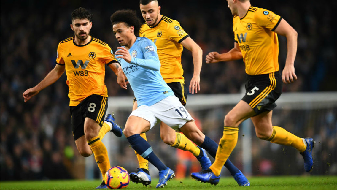 MAN ON A MISSION: Leroy Sane races through the Wolves defence