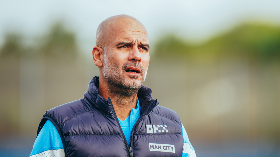 THE BOSS : Pep Guardiola gets ready for the session