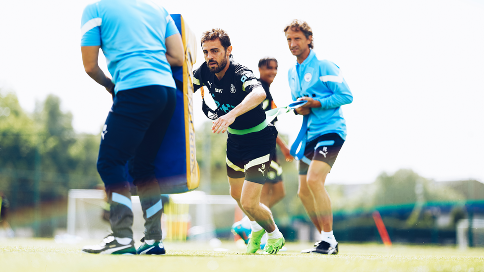 POWERING THROUGH : Bernardo Silva puts in the hard yards