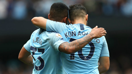STRIKE PARTNERS: Gabriel Jesus and Sergio Aguero celebrate
