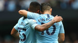 STRIKE PARTNERS: Gabriel Jesus and Sergio Aguero celebrate