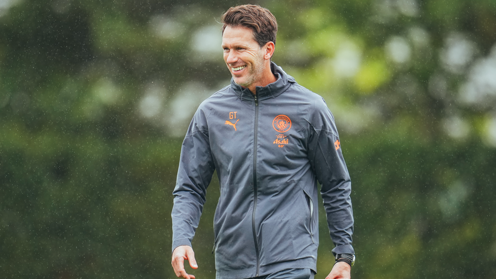 THE BOSS : Gareth Taylor watches the team take part in various drills.