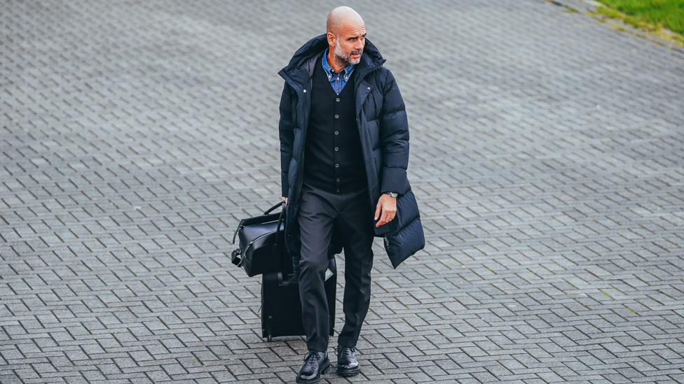 RARING TO GO : Pep Guardiola travels in style