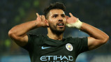 HISTORY MAN: Sergio Aguero celebrates his record breaking achievement