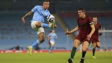 UP HIGH: Gabriel Jesus plucks the ball out of the air
