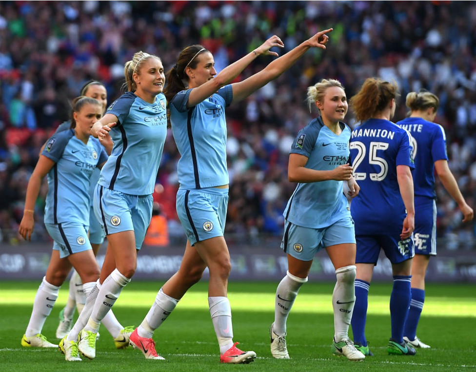 CELEBRATION TIME: Jill is all smiles after scoring to seal our 4-1 win against Birmingham in the 2017 FA Women's Cup final
