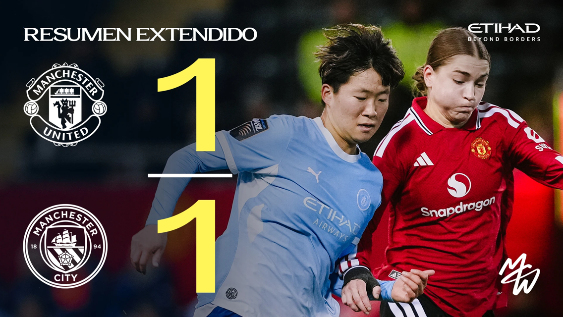 Resumen del partido entre Manchester United y Manchester City con el marcador final 1-1 en la WSL.