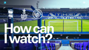 Football match promo image featuring Birmingham City vs Manchester City in the Adobe WFA Cup. The stadium seats are visible, with the match date on Monday, April 6, 2026, and kick-off at 17:00 UK time.