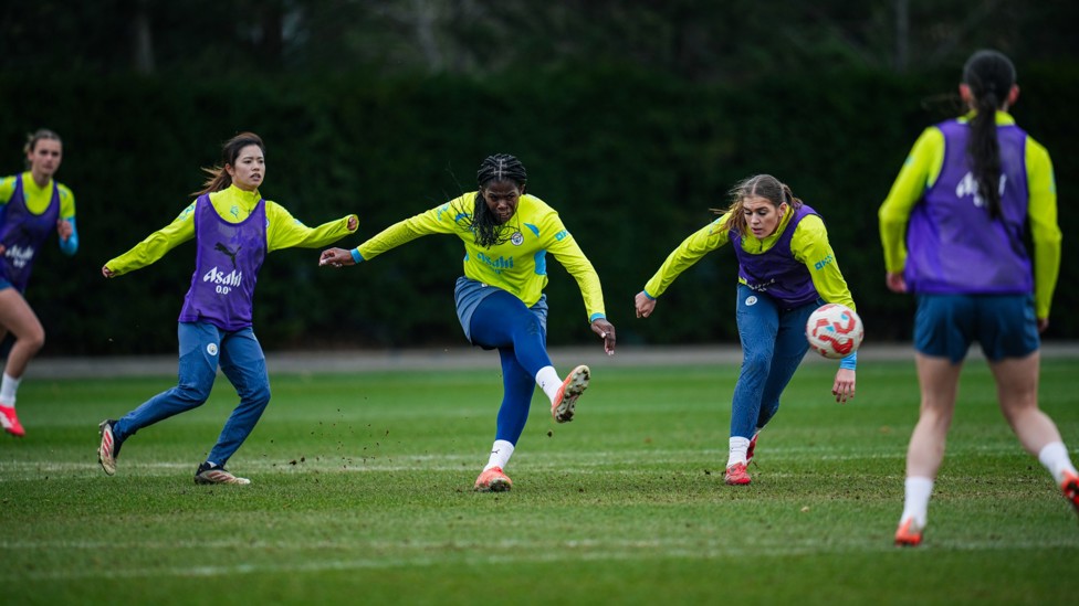 TWIST AND SHOOT : Khadija 'Bunny' Shaw fires at goal