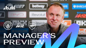 A poster featuring a manager in front of a press background with logos of Manchester City, Arsenal, and the Barclays WSL. Text reads 'Manager's Preview'.