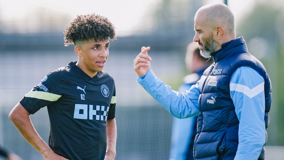 YOUNG GUN : Enzo chats to starlet Rico Lewis after returning as one of Pep Guardiola’s coaches.