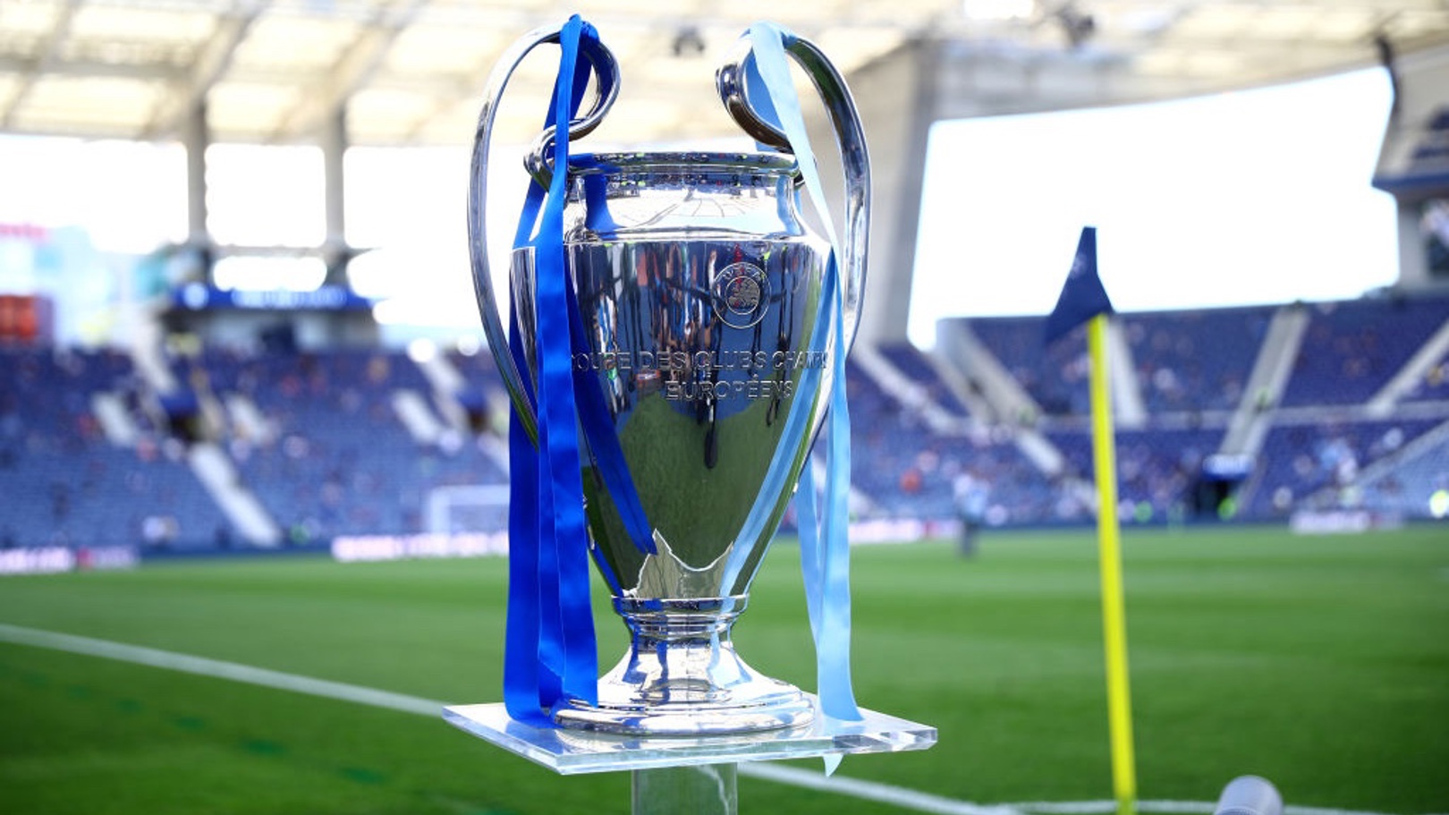 THE PRIZE: The Champions League trophy glistens pre-match.