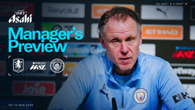 Blurred image of a Manchester City manager during a Manager’s Preview for a Barclays WSL match against Aston Villa on March 13, 2026.