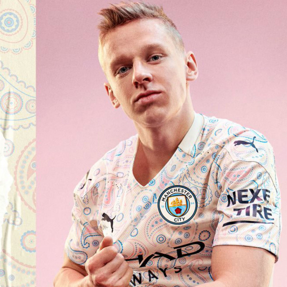 BADGE OF HONOUR: Oleks Zinchenko proudly displays City's new PUMA Third Kit