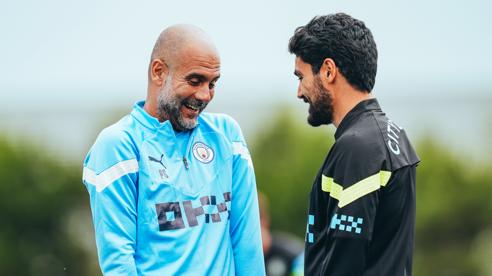 TRUE BLUES: The boss shares a relaxed moment with Ilkay Gundogan