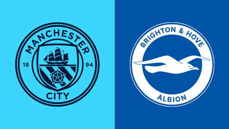 Logos of Manchester City and Brighton & Hove Albion football clubs side by side. The Manchester City logo features a ship and the year 1894, while the Brighton logo shows a seagull in flight.
