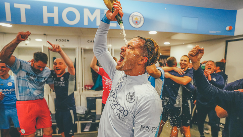 WINNERS' ENCLOSURE : Our England international celebrates in the time-honoured fashion