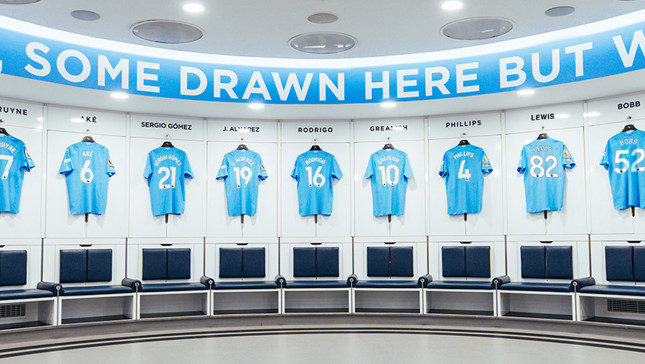 Home Team Dressing Room with players shirts