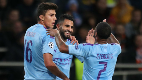 ALL SMILES: Riyad Mahrez celebrates after City's opener