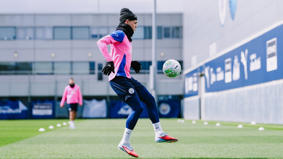 UP IN THE AIR: Phil Foden does keepy uppys