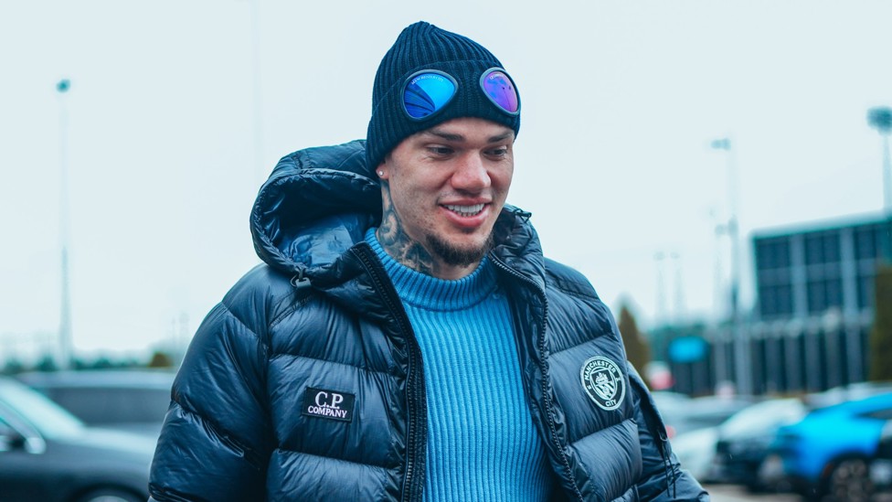 GOGGLE BOX : Ederson shows of his stylish headwear