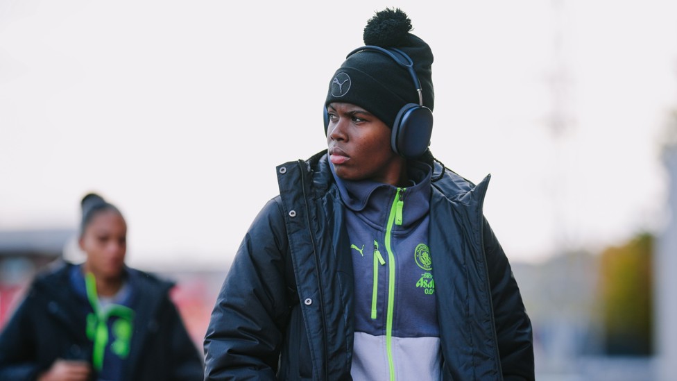 HEADPHONES ON: Bunny Shaw in full focus pre-match