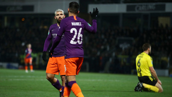 DYNAMIC DUO: Sergio Aguero acknowledges Riyad Mahrez' contribution to the opening goal