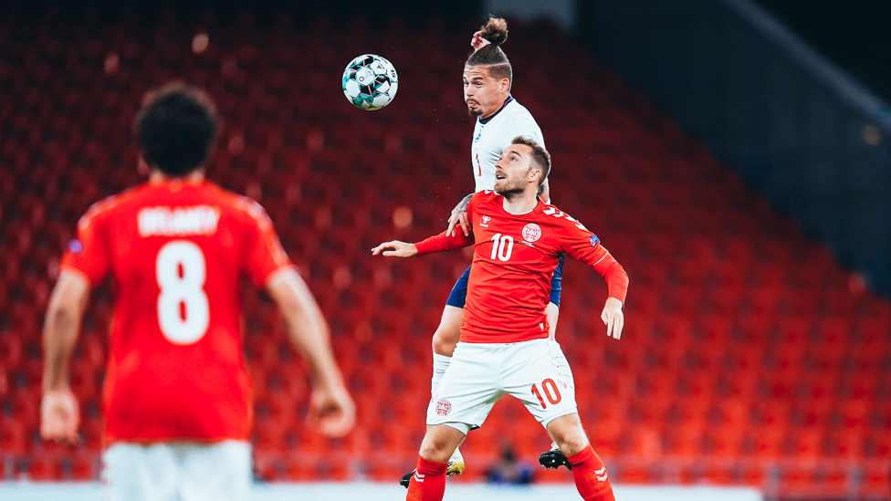 THREE LIONS : The midfielder made his international debut against Denmark in September 2020